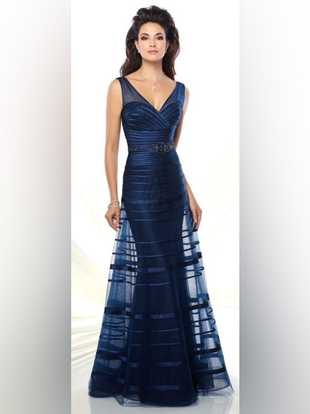 MONTAGE BY MON CHERI Sleeveless Tulle Satin A-line Gown V-Neck Dress Size 8 NEW